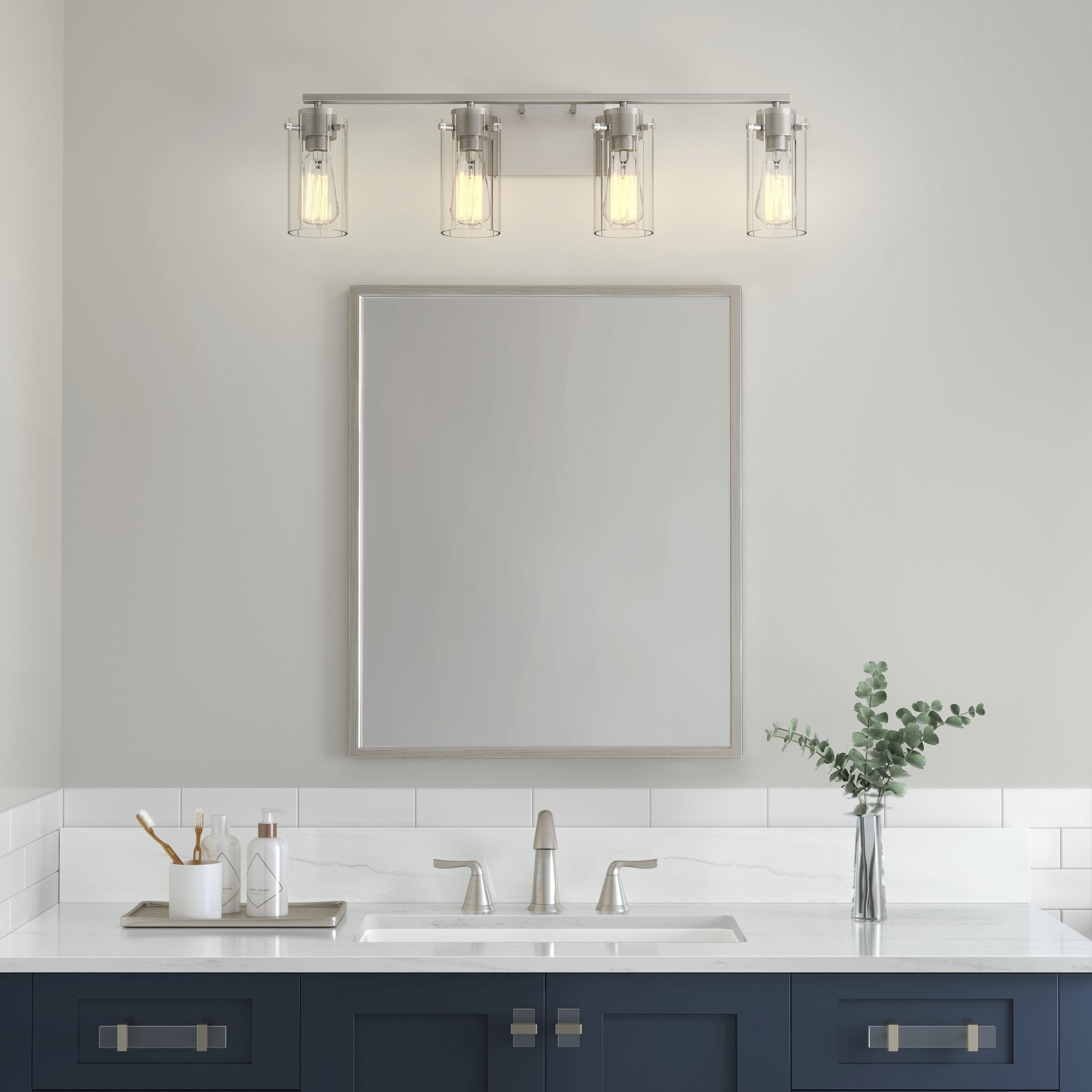 Serena 4 Light 30.5 inch Brushed Nickel Bathroom Vanity Light Wall Light